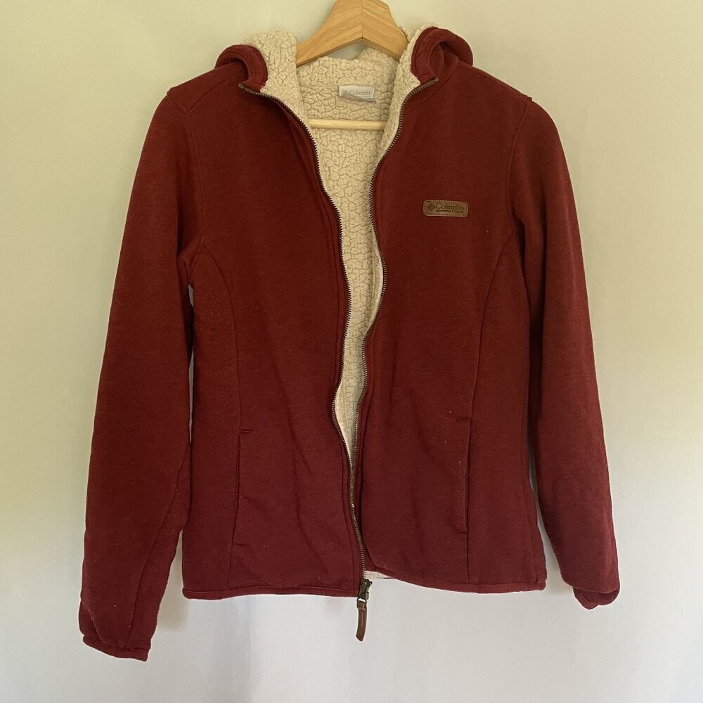 Columbia Sportswear Sz S red fleece full zip jacket‎ warm hooded winter wear